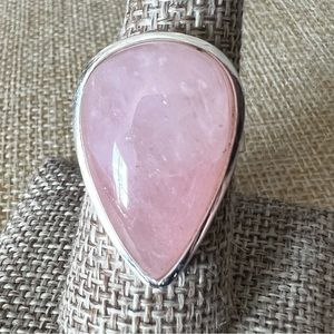 New Rose Quartz Crystal Stone Teardrop Sterling Silver Overlay Ring Size 8.25